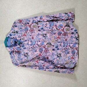 04178 Talbots pink w/blue, red & yellow floral lightweight cotton blouse PL